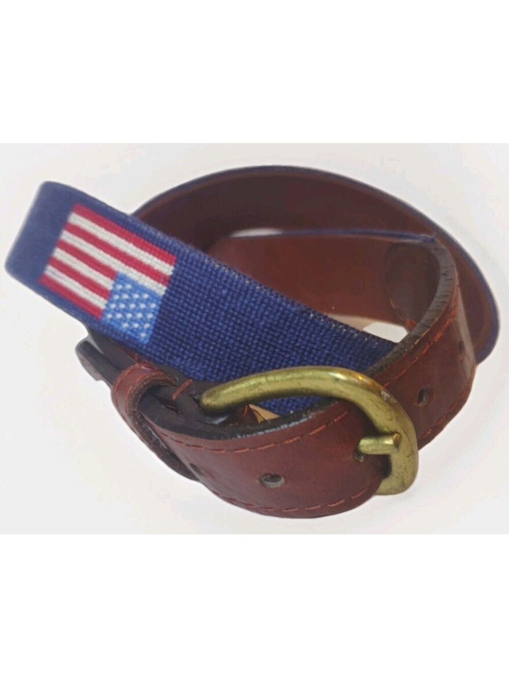 Smathers & Branson Needlepoint Belt 32 American Flag Leather Preppy Golf USA